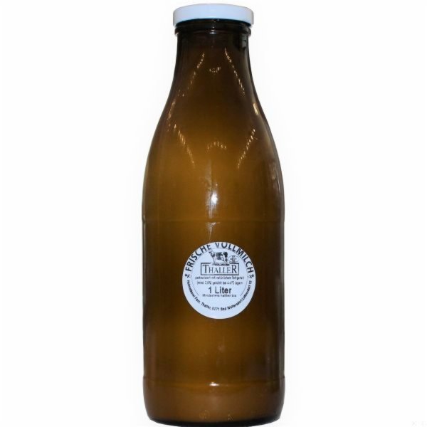 Frische Vollmilch, pasteurisiert (natürlicher Fettgehalt), 1 l Glasflasche