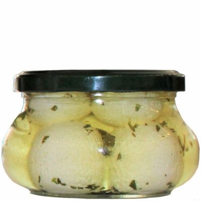 Käsebällchen in Kräuter-Öl eingelegt (handgemachter Frischkäse), Glas