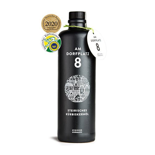 Steirisches Kürbiskernöl g.g.A. – schwarze Designflasche 0,5 l (auch 0,2 / 0,7 l)