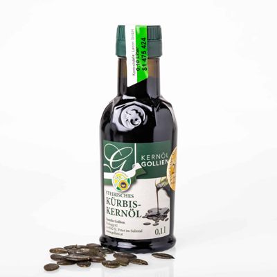Steirisches Kürbiskernöl g.g.A, 0,5 l Flasche (auch 1 l € 20,50, 0,25 l € 7,00, 0,17 l Dose € 5,90, 0,1 l € 4,70)