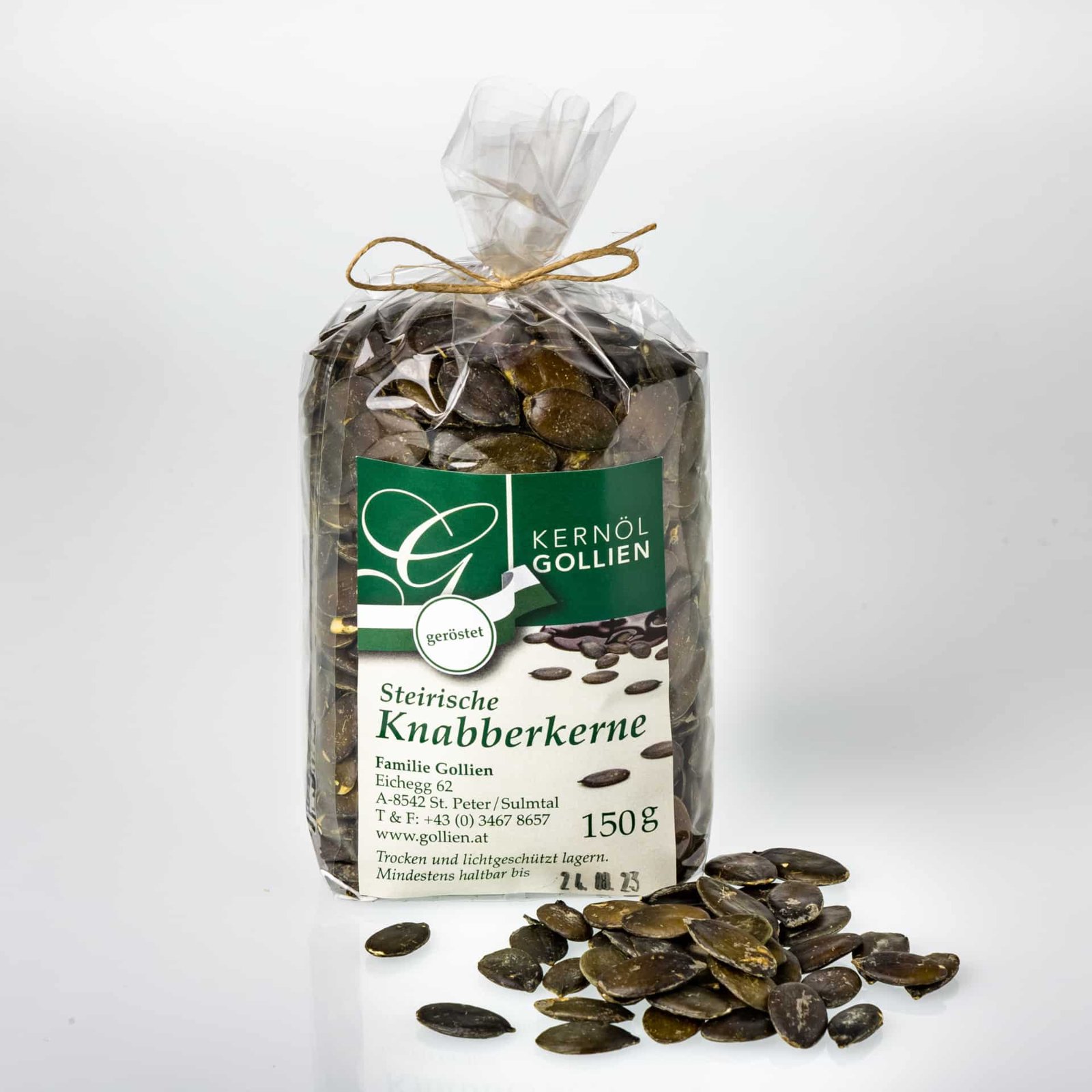 Steirische Kürbis-Knabberkerne, geröstet, 150 g Packung (auch geröstet & gesalzen 150 g € 3,10; natur 150 g € 2,90 / 500 g € 5,50 / 1 kg € 10,00)