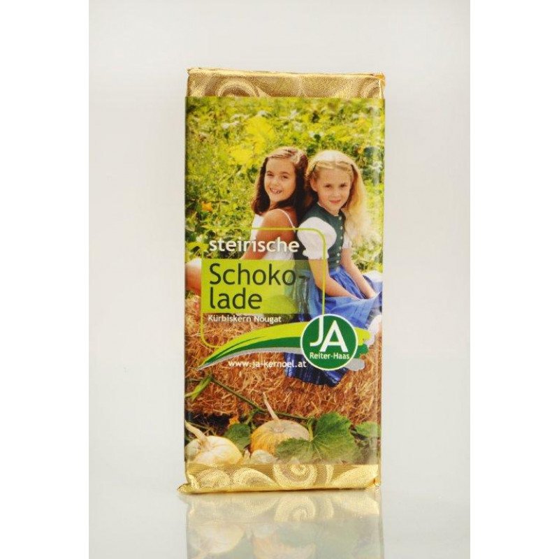 Handgeschöpfte Kürbiskern-Nougat-Schokolade (Edelbitter mit Kürbiskernkrokant & Nougat), 70 g