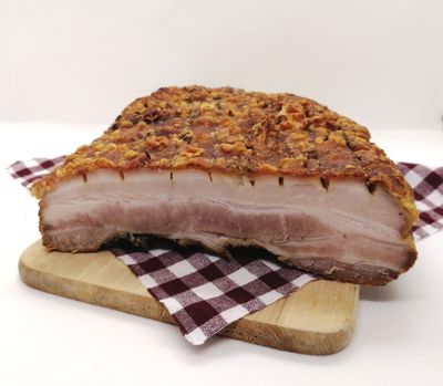 Steirischer Schweinsbraten (Brüstl/Kümmelbraten), gebraten, 180 g
