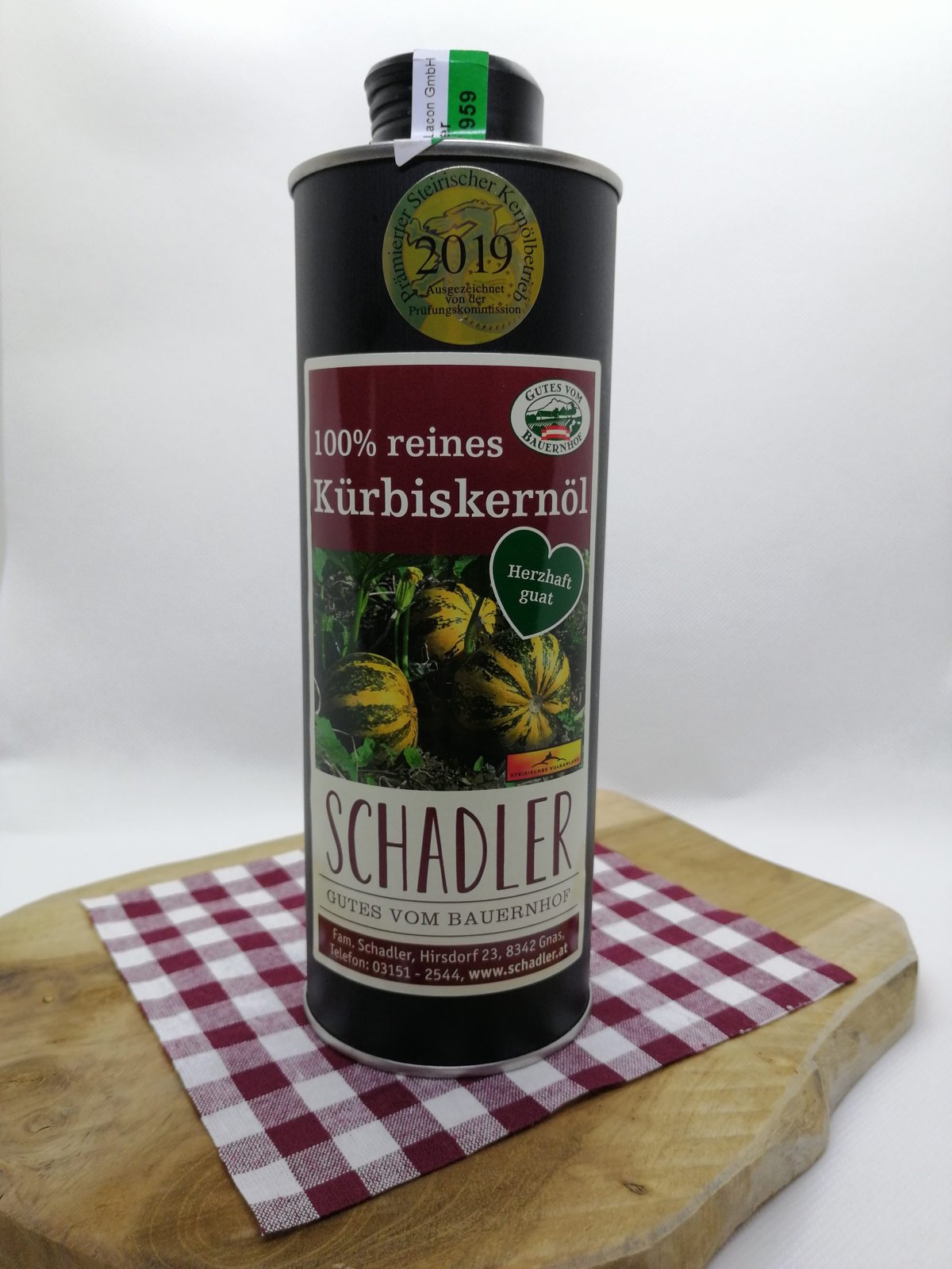 Steirisches Kürbiskernöl g.g.A, 0,5 l Dose (auch 0,25 l & 1 l; runde oder eckige Dose)