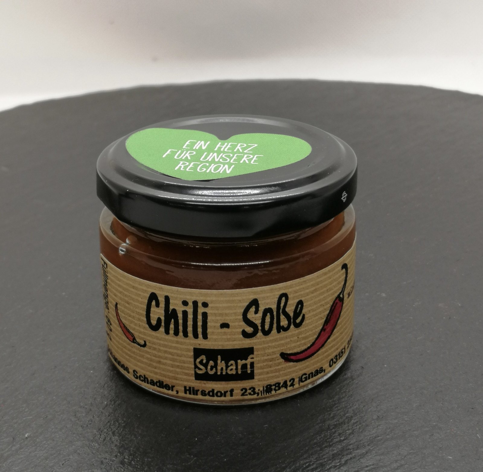 Schadlers Chili-Soße scharf (Carolina Reaper, Bhut Jolokia, Jalapeño), 60 g